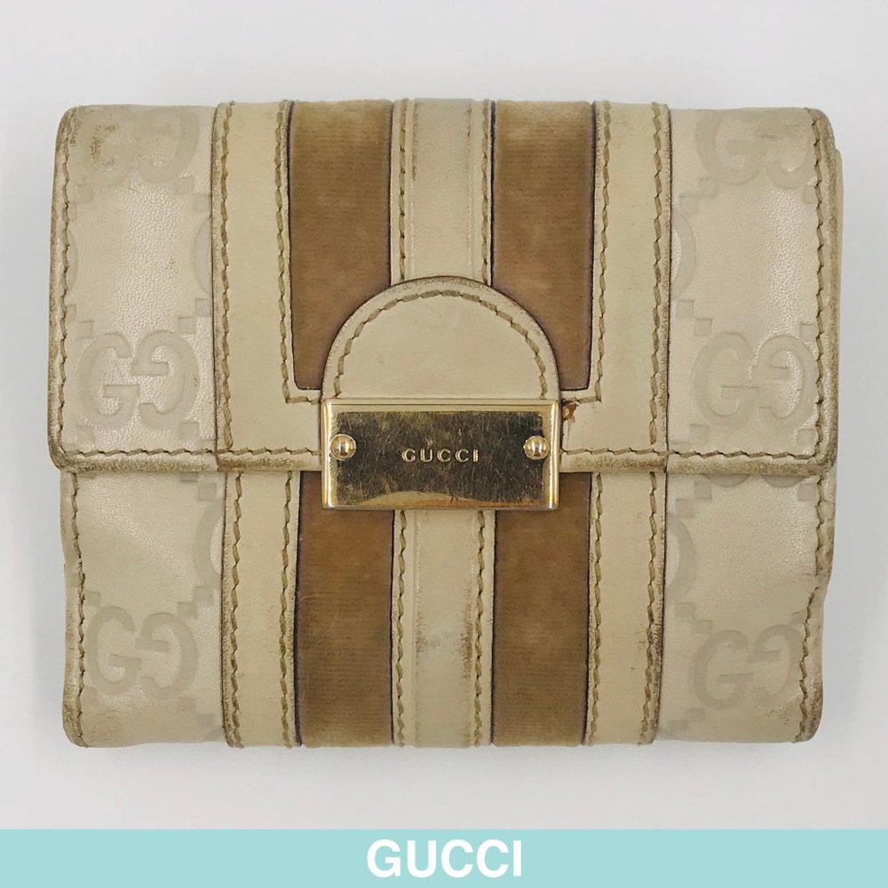Auth Gucci Guccissima white leather wallet